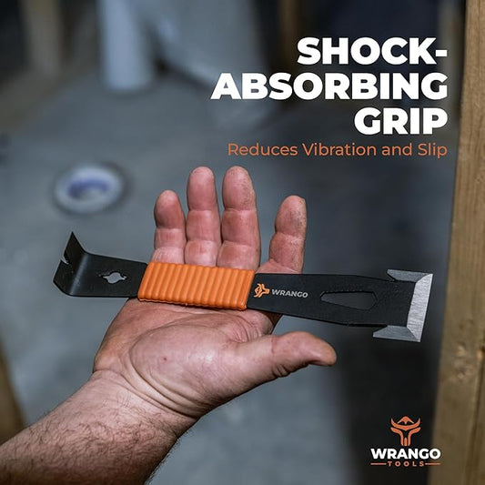 Wrango Tools 9.5" Trim Bar Pry Bar - Patented Small Pry Bar with Bolt Remover & Nail Puller for Home Improvement & Construction - Flat Bar with Shock-Absorbing Grip & Wide Winged Ends, 2pk