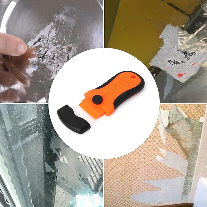 Locking Razor Blade Scraper with Safety Cap Glass Cooktop Scraper with Extra 10 Plastic Razor Blades and 10 Metal Blades for Glass Clean Paint and Old Label Decal Sticker Remover