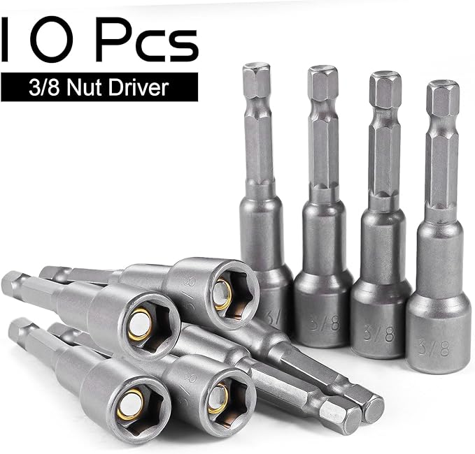 Havaro 10-Piece 3/8" 6-Point Nut Driver Bit Set, 1/4" Hex Shank, 2.56" Length, Chrome Vanadium Steel, Metal & Wood