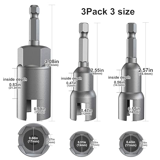 3 Pack 1/4" Hex Shank竊똏ower Wing Nut Driver Set,Slot Wing Nuts Drill Bit Socket Wrenches Tools Set, Drills Bits for Panel Nuts Screws Eye C Hook Bolt