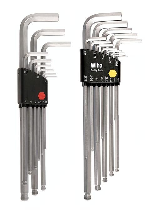 Wiha 66993 Ball End Hex L-Key Sets, 2-Pack, Inch & Metric, 22 Piece Total, Black, Extra-Long Reach, Chrome-V-Moly Steel
