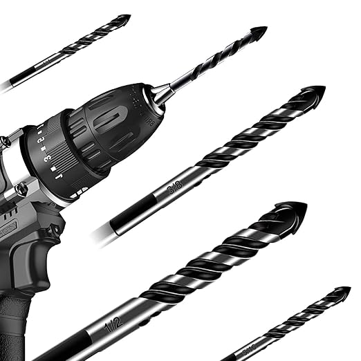 10-Piece 5/32" Masonry Drill Bits for Tile Glass Ceramic Wall Brick Stone Soft-Metal Wood, 1/4 Inch Concrete Drill Bits Cement Drill Bit Set, 3-Flat Shank, YG8 Carbide Tungsten Steel Alloy Tip 4mm