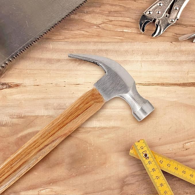 4 PCS 16 OZ Rip Claw Hammer, 12 Inches Long Wood Handle Claw Hammer, Steel Hammer Head and Shock Reduction Handle Framing Hammer for Woodworking, Pulling Nails