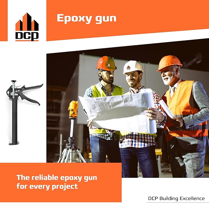 DCP Professional Epoxy Gun Dual Cartridge for 20.2 and 22 fl.oz. | 600 ml and 650 ml - 1:1 Ratio Dual Cartridge Epoxy Gun for Anchors with 25:1 Thrust Ratio - DIY and Professional Use Suitable