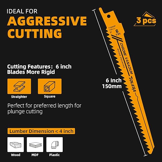 TOLESA 10 Pack Reciprocating Saw Blade Set, Premium 6 to 9 Inch Wood & Metal Cutting Pruner Saw Blades with Storage Box