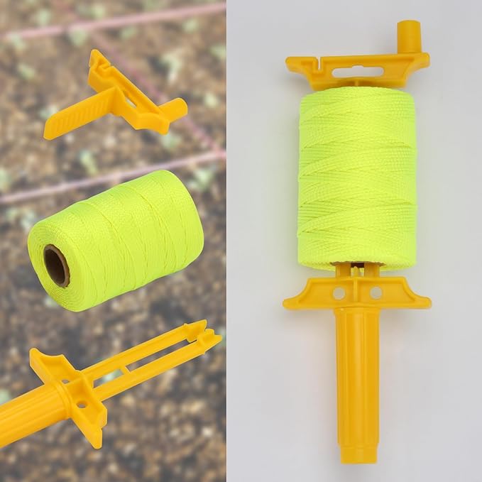 Mason Line String Line with Handle, 540 Ft Length Nylon Twine Reloadable Line Reel, Braided Nylon String for Masonry Tools, Construction Line Twine String Level Line Kit for Gardening (Yellow)