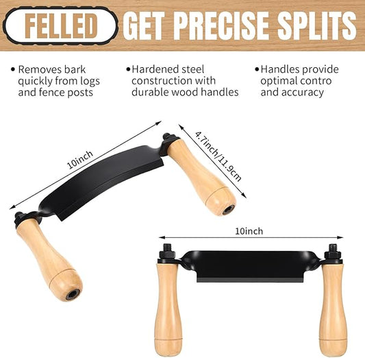 WILLBOND 2 Pcs 10 Inch Draw Shave Knife Set Draw Shave Knife Straight and Curved Woodworking Debarking Hand Tool Wood Razor Shaving Wood Barking Tool for Men(Straight, Curved)