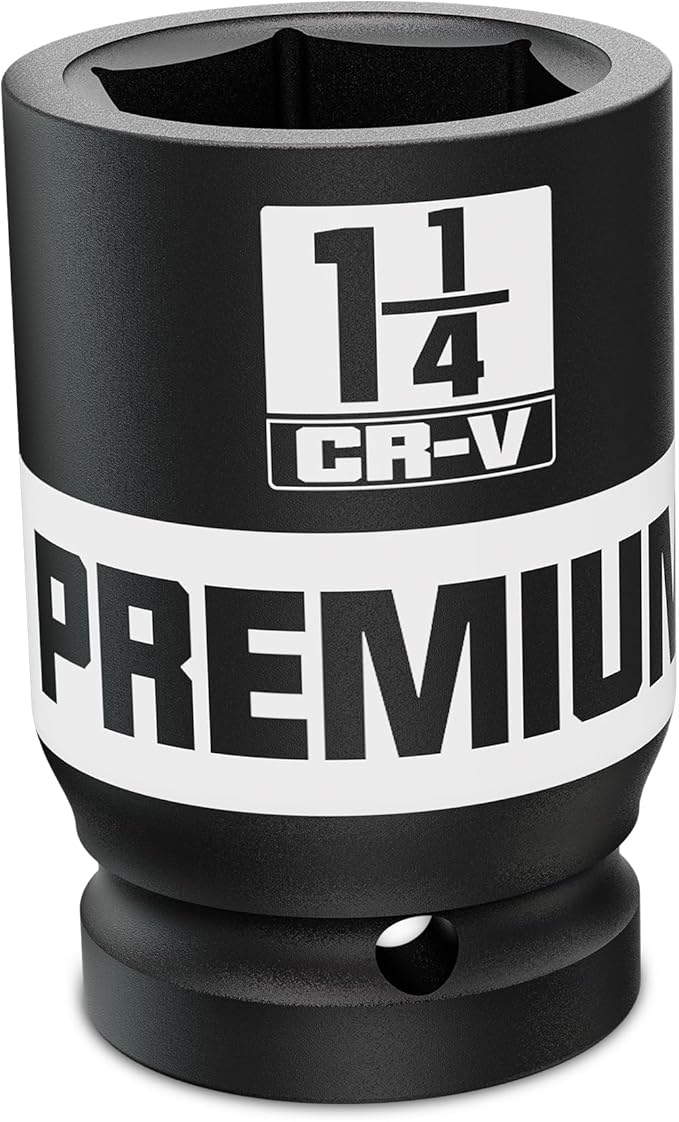 1" Drive Deep 6 Point Impact Socket, 1-1/4 '' Deep Socket, SAE, CR-V, Color-Coded for Auto Repair, Mechanics & DIY