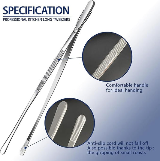 Professional 12-Inch Extra-Long Stainless Steel Tweezers – Precision Slanted Tip for Electronics, Mechanical Repair, Crafts & Beauty (Anti-Slip Grip)