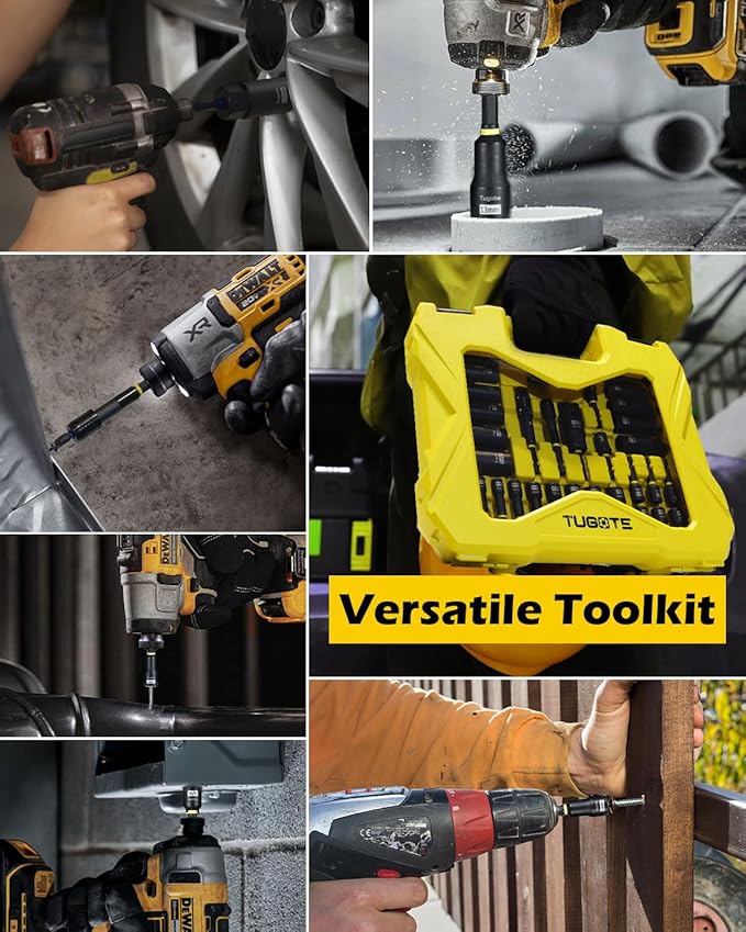 61PCS Impact Nut Driver Set - Magnetic Deep Nut Drivers for Drills Metric & SAE, Socket Adapters, Wing Nut Driver, 1/4'' Quick Change, Bit Extension, Pivoting Nutsetter, S2 Steel Bits, Upgraded Box