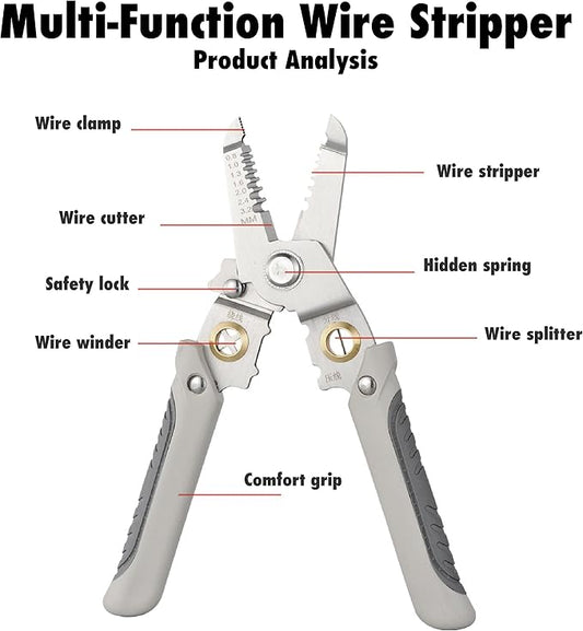 Electrician's Multi-Function Wire Stripper Tool, 6-in-1 Multi-Function Wire Stripper, Ergonomic Handle Design, Ideal for Home Renovation and Automotive Use (B-With measuring edge)