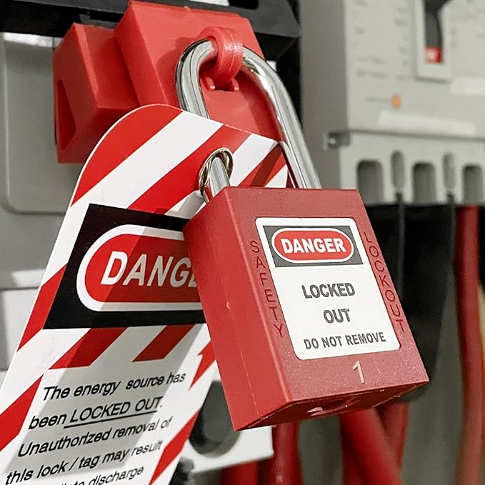 JOJOMARK Lockout Tagout Kit Electrical Loto - Group Lockout Hasps, Lockout Tags, Safety Padlocks with Number, Nylon Ties with Pocket Bag (Red Bag kit)