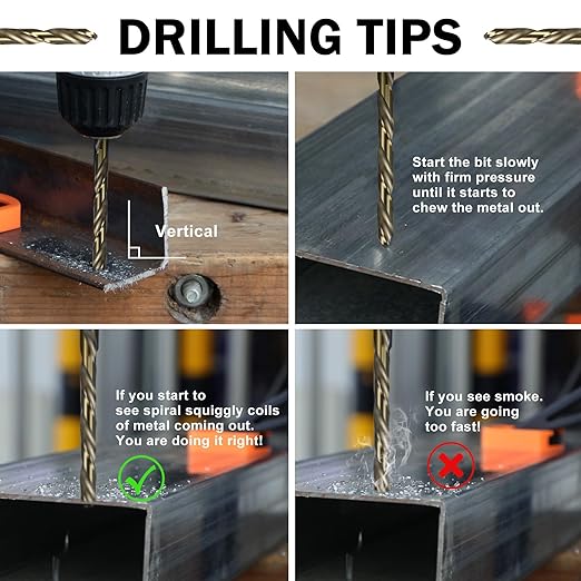 SALI Cobalt Drill Bit Set, 10Pcs 9/64" M35 High Speed Steel Jobber Length Drill Bit Kit for Hardened Metal, Stainless Steel, Cast Iron, Wood and Plastic, with Index Storage Case
