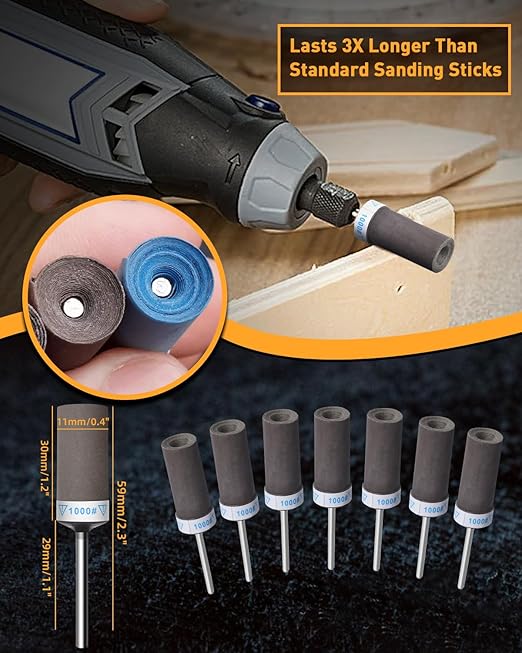 20Pcs 1000 Grit Sanding Drums Sandpaper Sticks Set for Dremel Rotary Tool with 1/8" Shank, Rotary Tool Accessories Suitable for Metal Rust Removal/Jade Polishing/Stone Grinding (1000 Grit)
