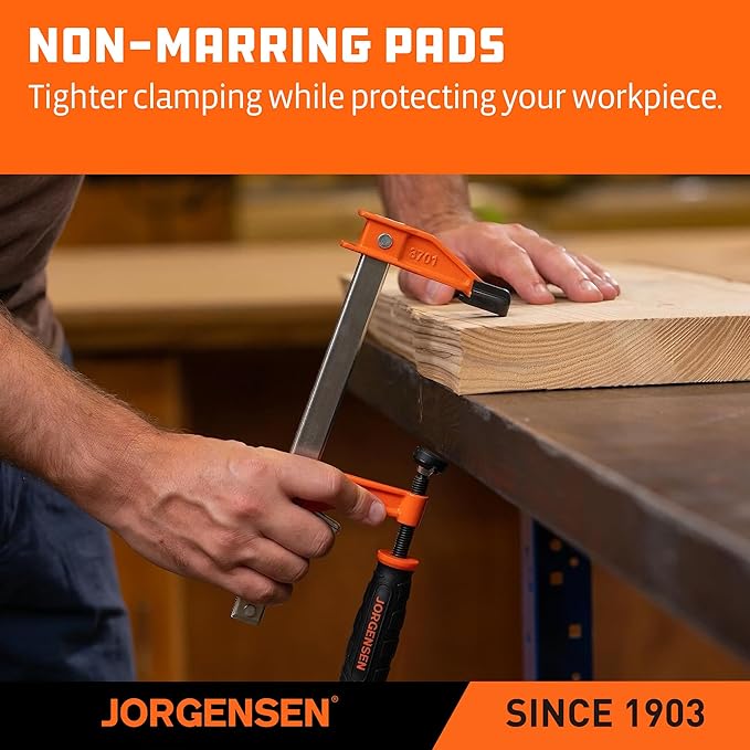 JORGENSEN 4-pack Steel Bar Clamps Set, 6 inch & 12 inch Medium Duty F-Clamp - 600 Lbs Load Limit for Woodworking