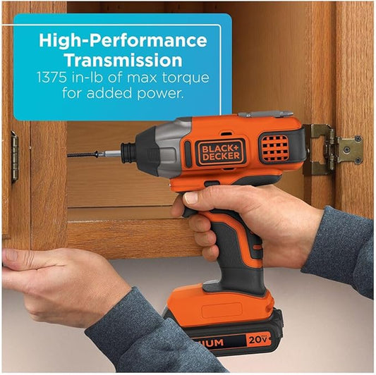 BLACK+DECKER 20V MAX Cordless Drill and Impact Driver, Power Tool Combo Kit with Battery and Charger (BD2KITCDDI)