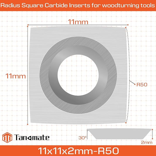 11mm with 2'' Radius Carbide Inserts Cutters(11x11x2.0mm-R50 with Screws) Replacement for Woodworking Fits Woodturning lathe Tools.