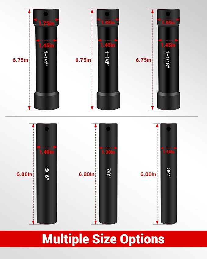 1/2 Inch Drive Extended Length Impact Socket Set, 6 Sizes Extra Deep Socket Set Include Sizes 3/4", 7/8", 15/16", 1-1/16", 1-1/8", 1-1/4" for High Torque Use with Case