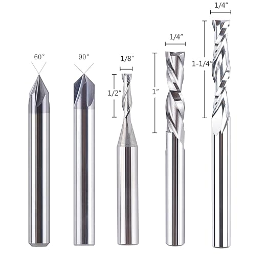 SpeTool 5 Pcs CNC Router Bit Sets Cabide Bit 1/4 Inch Shank Up Down Cut V Groove for Woodwork Beginner Engraving Slot