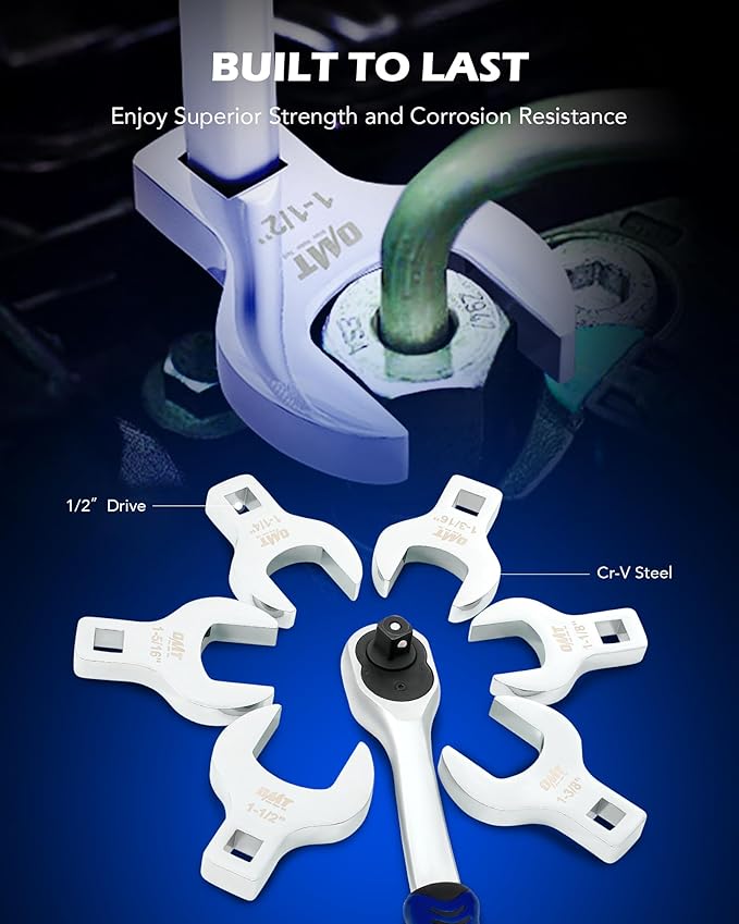 Orion Motor Tech 14 Piece Jumbo Crowfoot Wrench Set, SAE Crows Foot Wrench Set for 1-1/16" to 2" Flare Nuts for 1/2" Drive Rachets Extenders, Cr-V Steel Crowfoot Wrenches with Phosphating & Carry Case