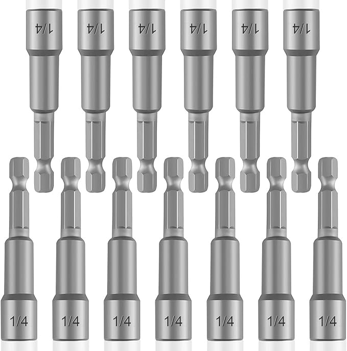 13-Pc 1/4" Magnetic Nut Driver Bits ??65mm (2.5") Impact Ready Bits, Cr-V Steel, 1/4" Hex Shank for Impact Drivers & Drills ??Heavy Duty Magnetic Nut Setters for Sockets, Fasteners & DIY Projects
