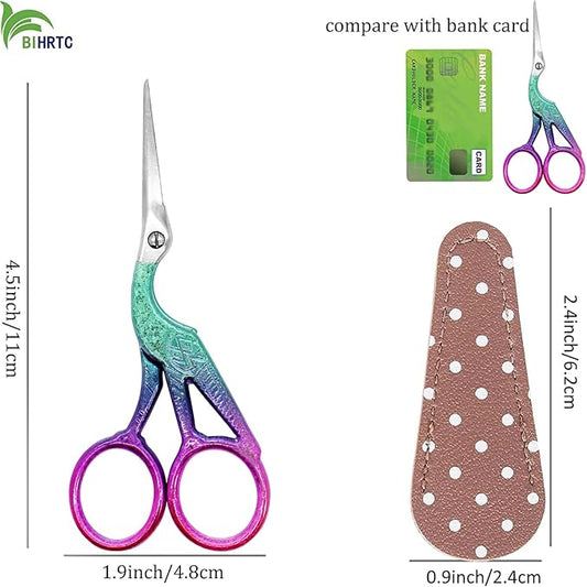 BIHRTC 4.5Inch Small Sewing Crochet Scissors Sharp Tip Stainless Steel Scissors with Leather Cover for Threading Needlework Cutting Sewing Handcraft Craft Art Work