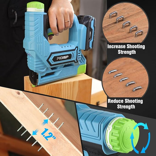 18 Gauge 2 in 1 Cordless Nail Gun/Stapler, 20V Battery Powered Brad Nailer/Stapler with Battery, Charger, Storage Bag, 1000 Staples and Nails for Carpentry & DIY(Blue)