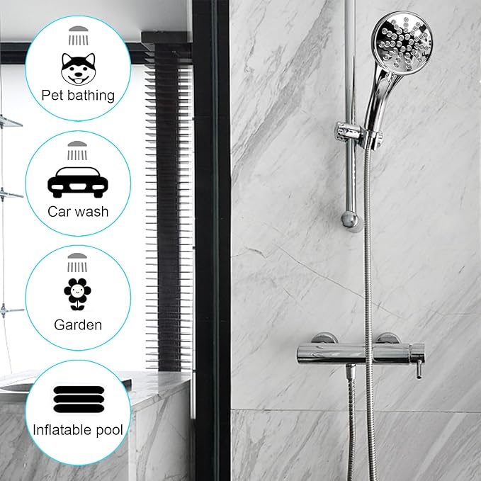 118" Shower Hose, Extra Long 304 Stainless Steel Handheld Shower Head Hose Extension/Replacement, Flexible & Durable, G1/2 Universal Insert & Nut