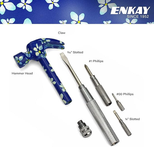 ENKAY - 6 in 1 Floral Hammer and Screwdriver, Multifunction Claw Hammer Tool with Flower Print (Pattern 4)