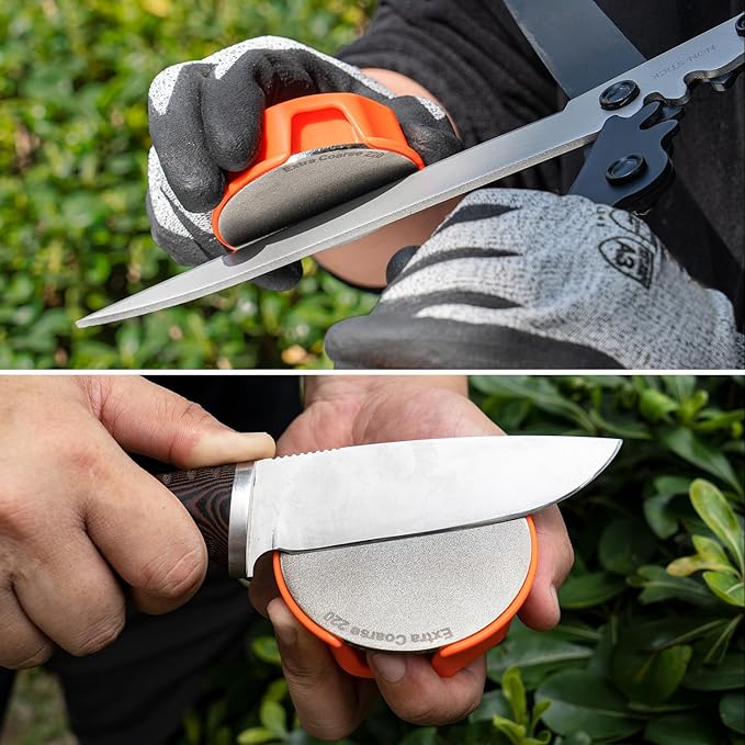 SHARPAL 216N Dual-Grit Diamond Sharpening Stone ??Extra Coarse 220 / Fine 600 Grit Knife & Garden Tool Sharpener for Lawn Mower Blades, Axes, Hatchets, Machetes, Hedge Shears, Chisels & More