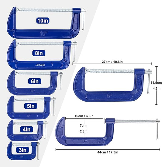 3 Pack 6 Inch Blue C-Clamp - Heavy Duty Iron C Clamps, C-Clamp for Woodworking, Brake Calipers, Maintain, Building, DIY Project
