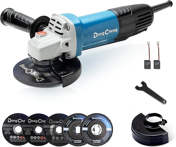 DongCheng Angle Grinder 4-1/2 inch 6.7-Amp Paddle Switch 11800RPM Power Electric Grinder Tools with Cutting & Grinding Wheels, Flap Discs, Auxiliary Handle for Metal & Rust Removal, Beginner-Friendly