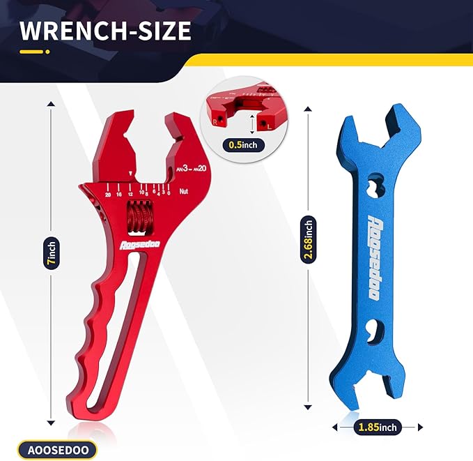 AOOSEDOO 3AN-20AN AN Fitting Wrench AN Fitting Tool for AN Hose Fitting Assembly Adjustable Lightweight Aluminum Red With Double-ended AN Wrench 6AN Socket-AN8 B-nut Blue