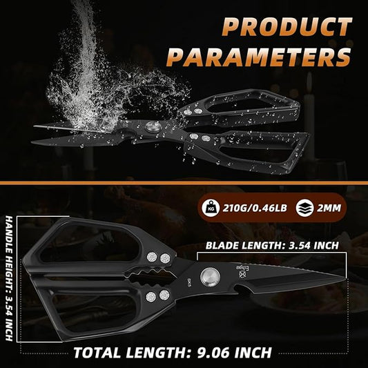 Kitchen Shears for Food - Professional Stainless Steel Japanese Kitchen Scissors for Chicken Bones, Fish, Turkey, Herbs, and Meat ??Heavy Duty and Dishwasher Safe