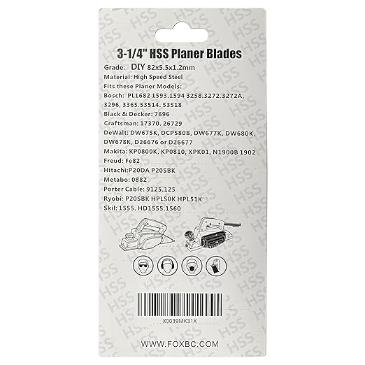 FOXBC 3-1/4 Inch Planer Blades, 10 Pack 82mm Planer Blades Replacement for Bosch, Makita, DeWalt, Wen 6530, Ryobi, Craftsman and More 3-1/4 Hand Portable Planers (HSS)