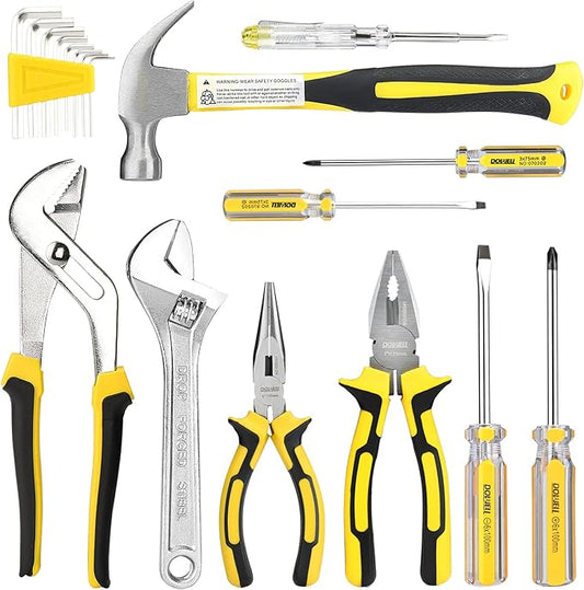 DOWELL Tool Set Tool Kit 19-Piece Household Tool Kit Set Pliers Screwdriver Set Hex Key Wrench with Storage Tool Bag Pouch HYT19