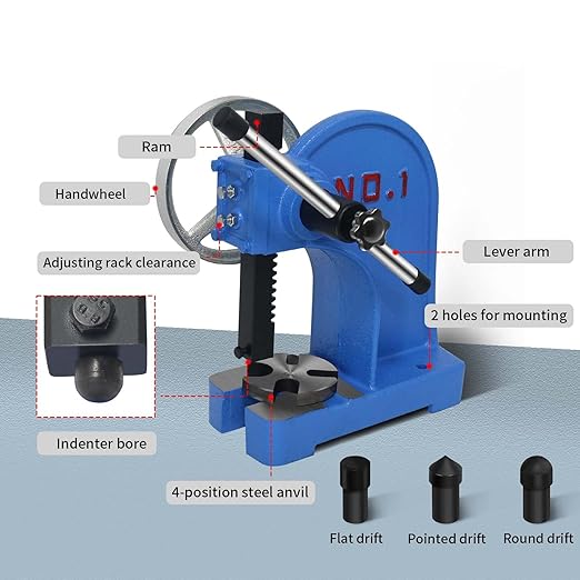 Arbor Press 1 Ton, Ratchet Leverage Press with Handwheel, 5.5"Maximum Height, Manual Desktop Punch Press for Stamping, Bending, Stretching, Forming