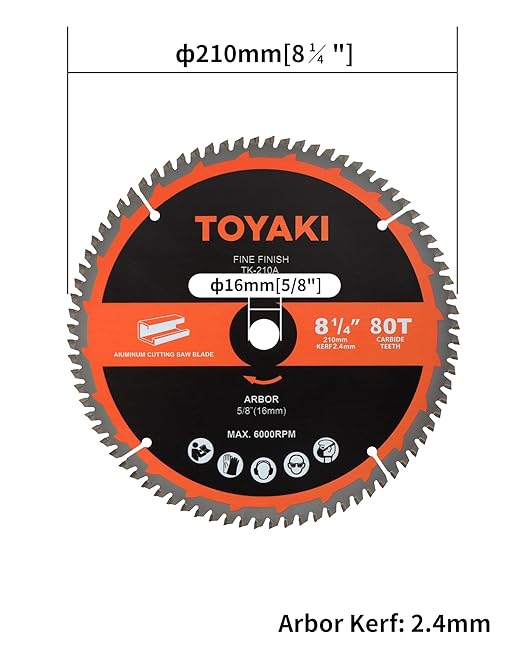 8-1/4-Inch Miter Saw Blade, TCG Aluminum Working 80-Tooth Ultra-Fine Finish Professional Saw Blade for Miter Saws Table Saws and Circular Saws, Arbor 5/8-inch(16mm)