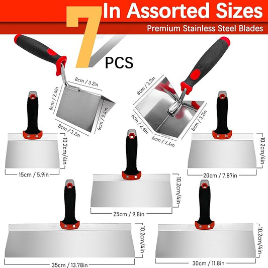 7 Pack Drywall Knife and Corner Tool Set, 6????0??2??4??Taping Knives, Outside Corner Trowel & Inside Corner Trowel for Joint Taping, Finishing, Patching