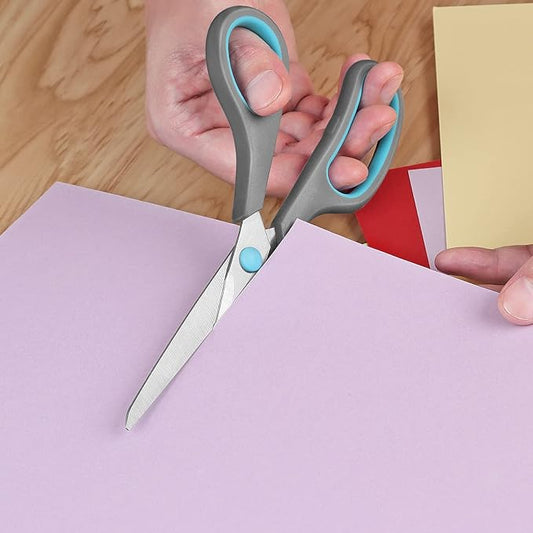 8.5" Scissors, Stainless Steel Blades, Soft Grip Handle, Suitable for Households,Offices and Schools, All Purpose, Blue/Grey