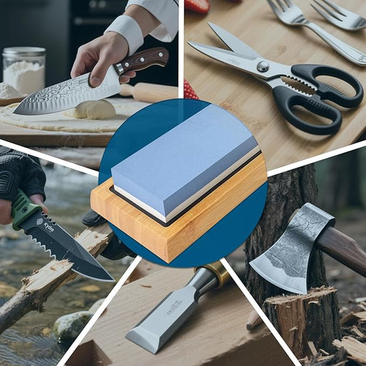 Gunpla Knife Sharpening Stone 1000/6000 Grit Whetstone with Non-Slip Rubber Bamboo Base and Angle Guide for Kitchen, Hunting and Pocket Knives