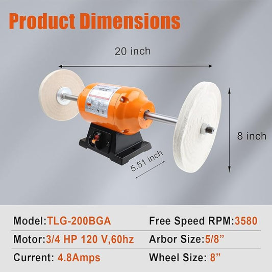 Bench Buffer Polisher, 8Inch Benchtop Buffing & Polishing Machine for Metal, Jewelry, Knives, Wood, Jade and Plastic