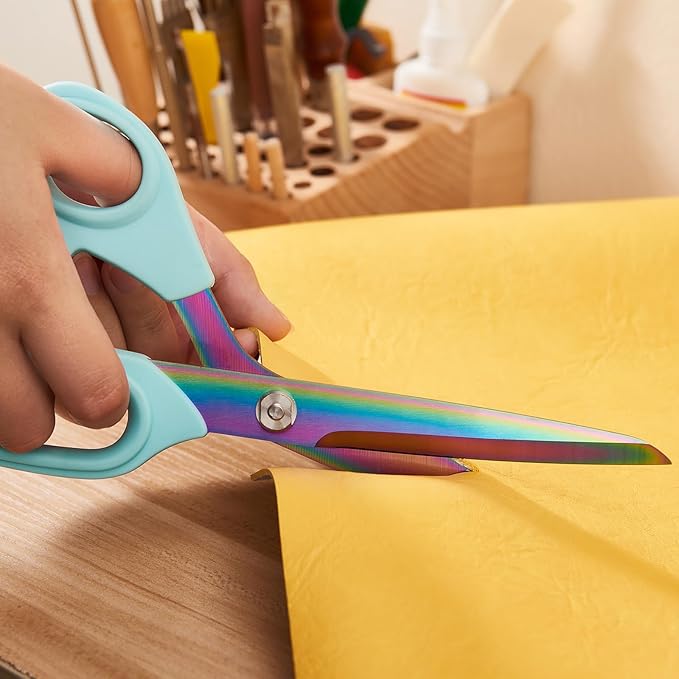 10-Inch Scissors All Purpose - Premium Steel, Tailor Sewing Craft Scissors for Fabric, Leather & Clothing, Light Blue