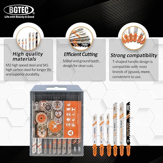5PCS T Shank Jigsaw Blades Set - BGTEC HCS(SK5) Jig Saw Blades for Wood, Plastic Cutting(T101AO)