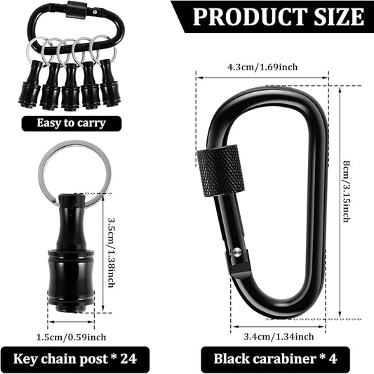24Pcs Bit Holder Keychain 1/4inch Hex Shaft Screwdriver Bit Holder Portable Extension Bar Keychain Screw Adapter Aluminum Alloy Drill Extension Bit Holder with 4 Carabiner for Screw Driver