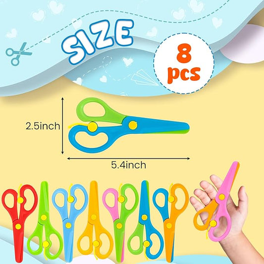 LOVESTOWN Kids Scissors, 8PCS Blunt Tip Training Safety Scissors Stocking Stuffer for Toddler & Children, Anti-Pinch Design, Child Hand-Eye Coordination Development, Art Craft Cutting Paper Supplies