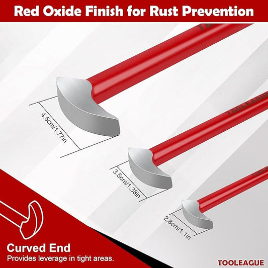 TOOLEAGUE 3Pcs Rolling Head Pry Bar Set,6",12",16" Heavy Duty Pry Bars Hand Tool for Garages,Machinery Aligning & Prying, Red
