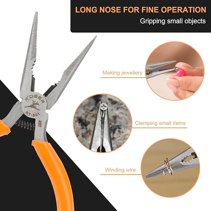 Rongon 5" Needle Nose Pliers for Jewelry Making, 5Pcs Small Needle Nose Pliers Set High Carbon Steel, Mini Long Nose Pliers with Wire Cutter for Home, Fishing, Jewelry, Crafts(5Pcs)