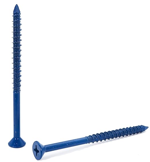 CONFAST 1/4" x 3-3/4" Blue Flat Phillips Concrete Screw Anchor with Drill Bit for Anchoring to Masonry, Block or Brick (100 per Box)