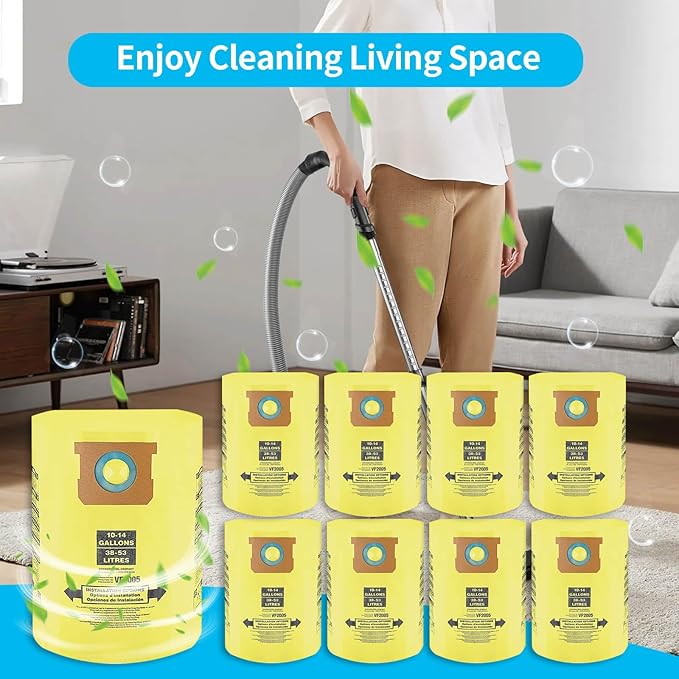 9 Packs 90672 Type I High Efficiency Dust Collection Bags for 10-14 Gallon Vacuum Bags Type I and Type F 90672 9067200 9067233 90662 9066200 9066233 Part VF2005